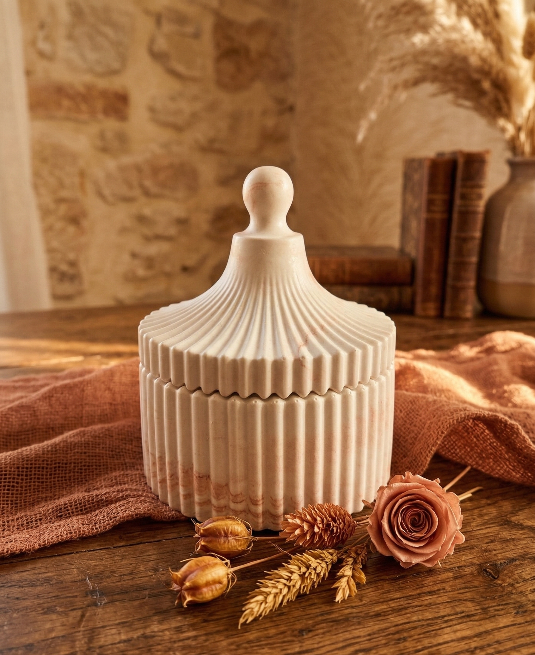 Joyero artesanal con veta color terracota